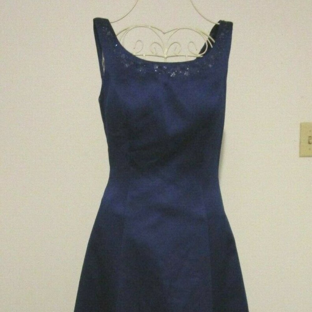 Blue Beaded Neckline Maxi Formal Dress -Size 20